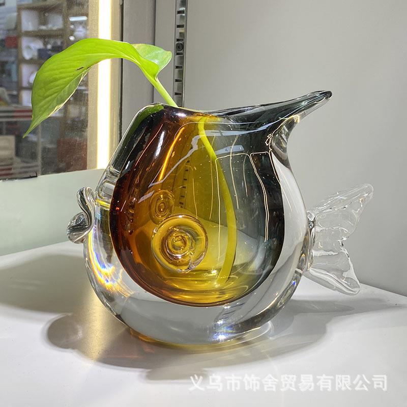 简约琥珀灰琉璃花瓶客厅插花水培厚重玻璃花器餐厅民宿样板房装饰