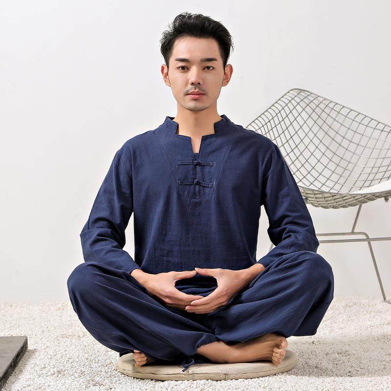 高档麻瑜伽棉服太打坐宽极松中式服门外汉服打坐服运动服茶男春夏