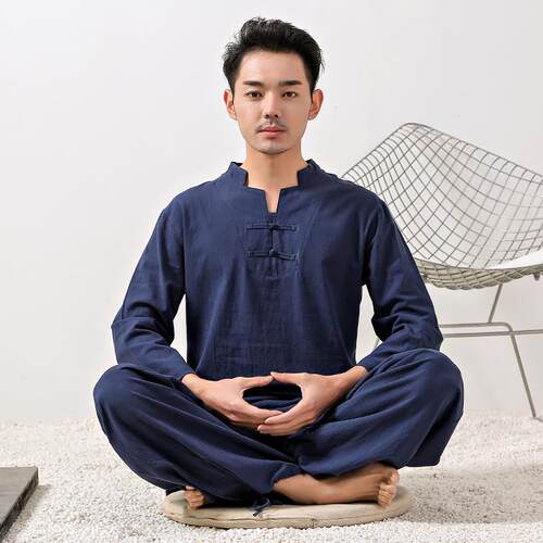 高档棉麻瑜太伽服极打宽松中国风茶服坐居士服禅服修运动服男春夏