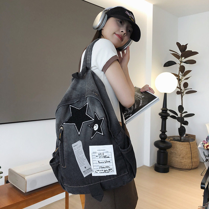 双肩包大学生渐变牛仔双肩背包