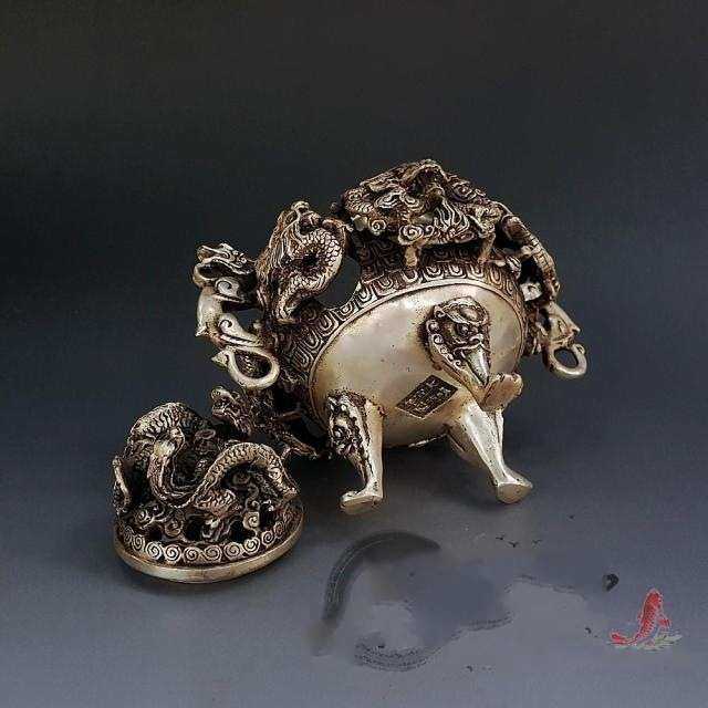 仿古铜器白铜黄铜镀银大号镂空九龙熏香炉摆件香道檀香香薰炉,特色手工艺,其他特色工艺品,淘宝优惠券,粉丝福利购,淘宝优惠卷