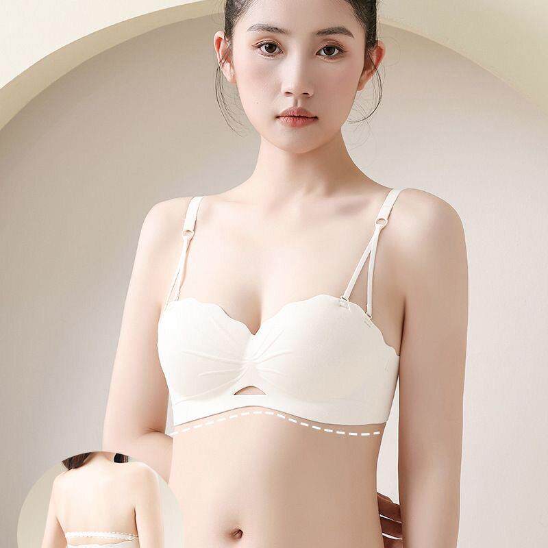半杯无痕内衣女小胸聚拢显大无钢圈平胸无肩带文胸罩