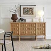 法式 饰柜边柜 覆古卡其餐边柜原木风客厅储物置物柜家用玄关实木装