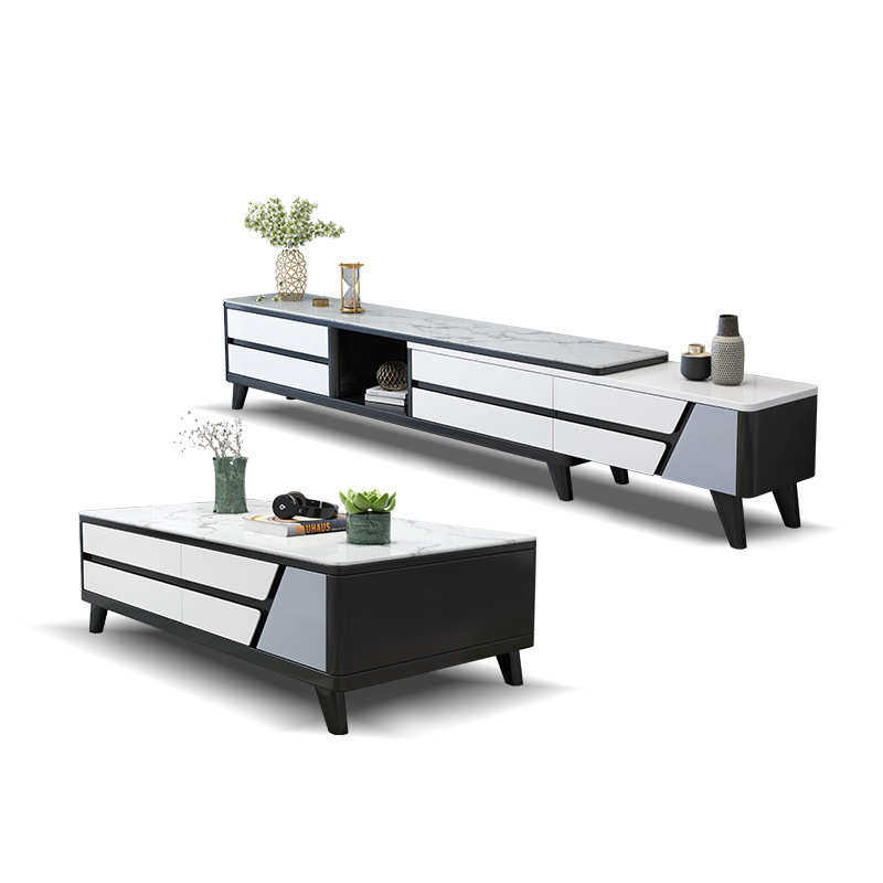 大理石茶几电视柜组合北欧客厅家用现代简约实木岩板茶几茶桌茶台