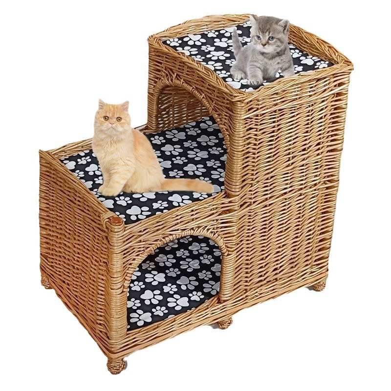 猫窝夏天藤编猫窝猫屋别墅四季通用梯形猫笼猫舍猫窝网红猫咪窝