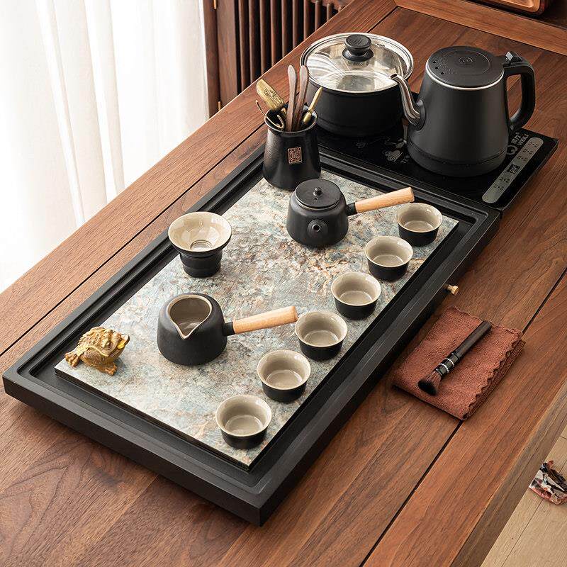 天然乌金石茶盘茶具套装全自动家用办公现代简约整块岩板茶台茶海