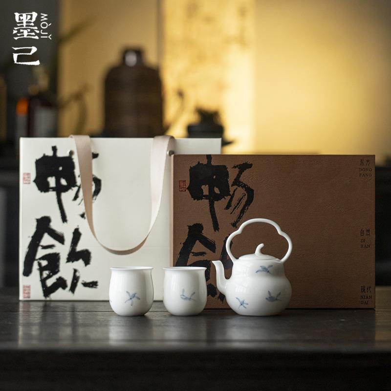 墨己礼盒装一壶两杯秋水兰花提梁壶套组家用整套茶具茶壶茶杯套装