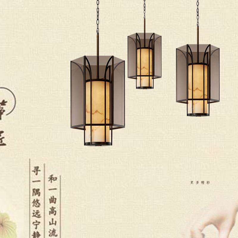中山工厂极简中山工厂直销新中式吊灯组合套餐仿云石灯罩古典灯具