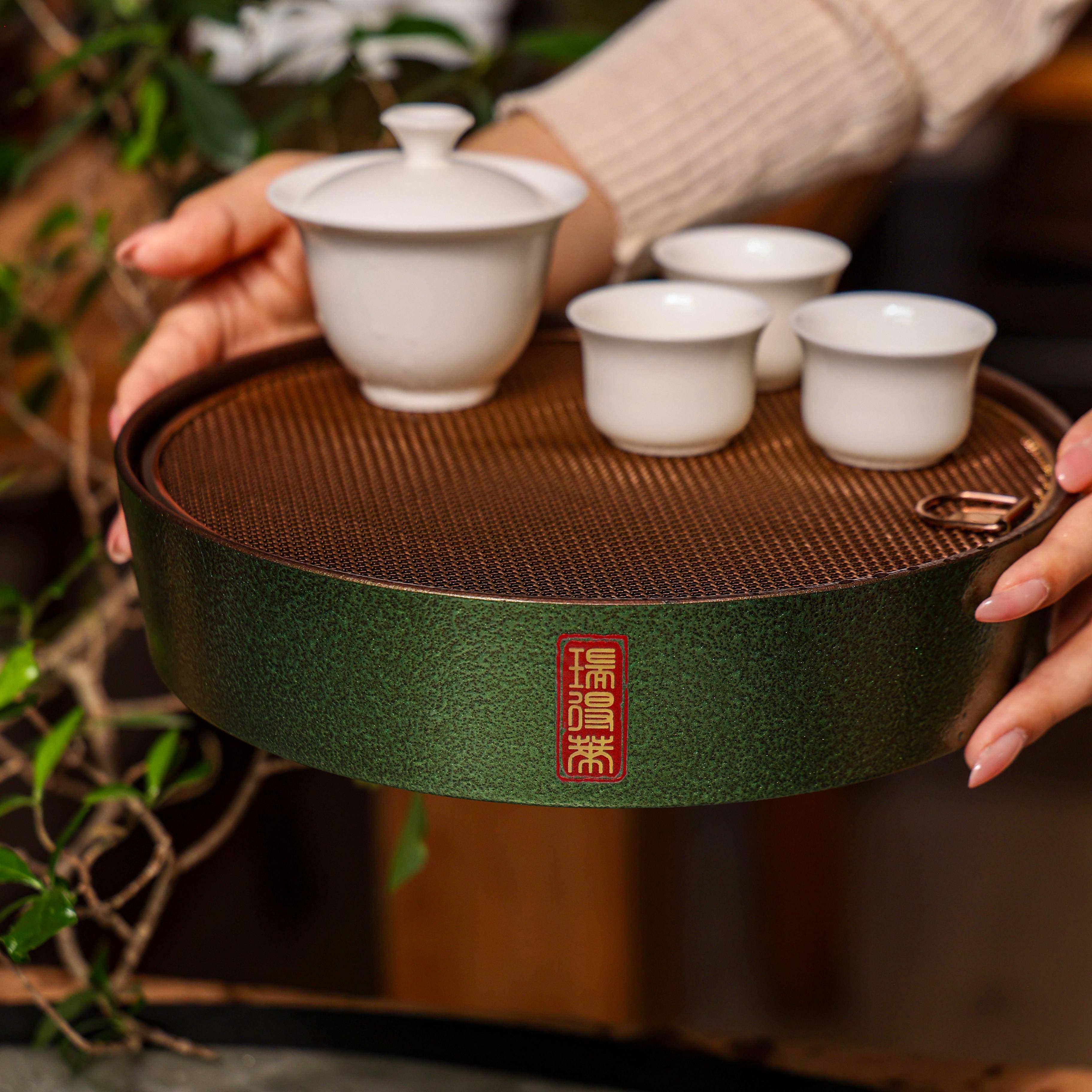 2026新款圆形电木储水茶盘小型沥水不锈钢茶托盘家用轻奢干泡茶台