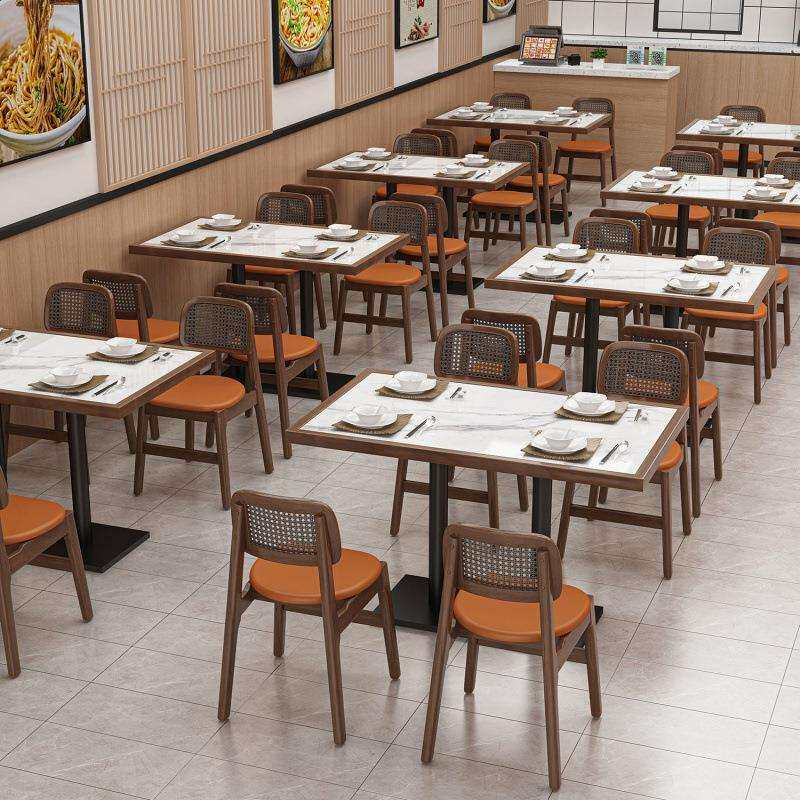 商用实木岩板快餐桌小吃馆烧烤店奶茶早点餐饮饭店餐桌椅组合