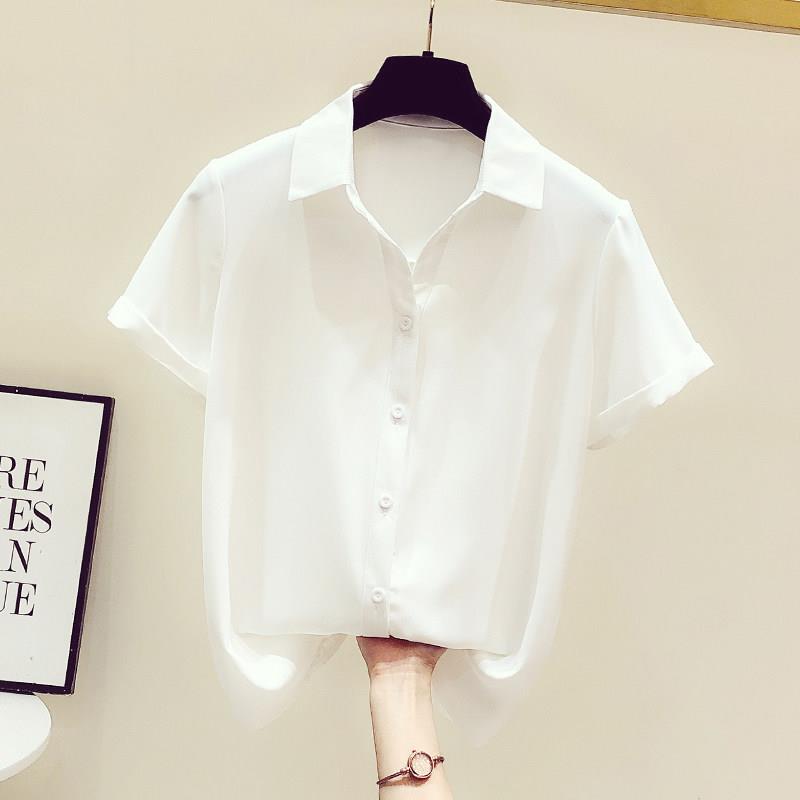 欧洲站正肩短袖衬衫女夏季设计感小众2025新款上班服白色雪纺上衣