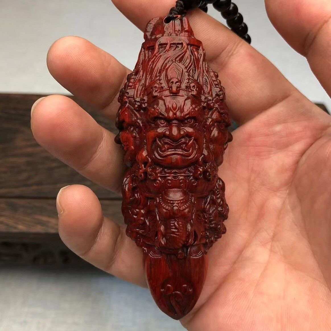 非洲小叶紫檀木雕刻大黑天金刚降魔杵手把件汽车挂件文玩随身盘玩