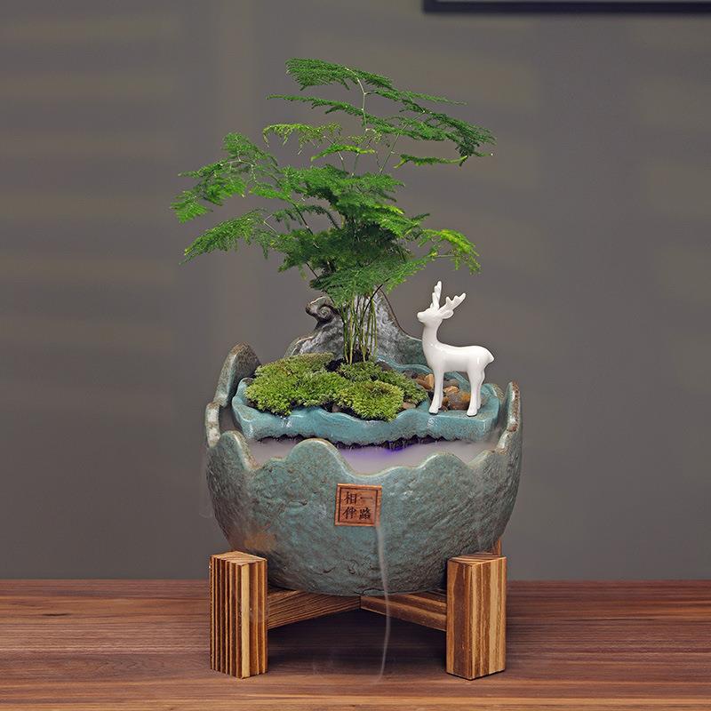 创意送礼家居中式流水摆件招财水循环养鱼景观茶室喷泉鱼缸流水器