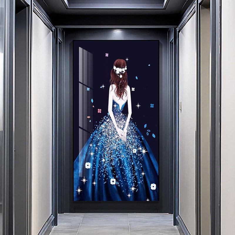 现代玄关装饰画轻奢美女人物壁画客厅过道墙竖版走廊单幅楼梯挂画