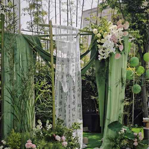只此清绿牛油果绿中式雪纺纱幔庭院布置婚庆纱幔布置雪纺布蔓纱幔