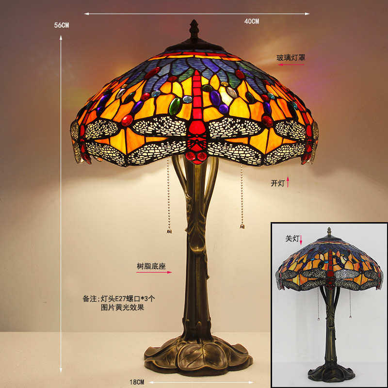 欧式复古蒂凡尼台灯外贸美式彩色玻璃古典浪漫酒吧客厅卧室床头灯