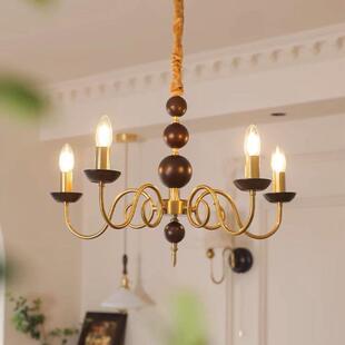 1018 灯书BYD 蜡烛吊灯法式 中木古客餐厅厅卧室胡桃木色复古实美式