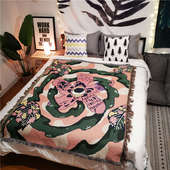 北欧ins风沙发毯装 饰毯背景挂毯创意抽象植物艺术休闲毯盖毯毛