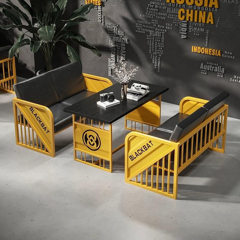 工业风卡座沙发铁艺奶茶店餐厅咖啡酒吧清吧烧烤店休息区桌椅组合