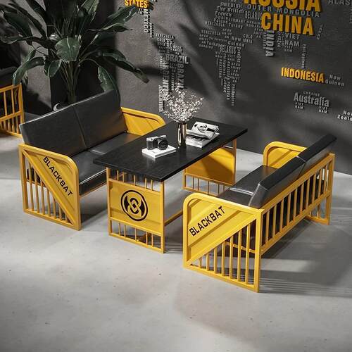 工业风卡座沙发铁艺奶茶店餐厅咖啡酒吧清吧烧烤店休息区桌椅组合