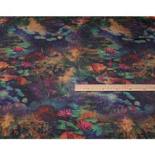 双面印花透孔花萝面料新中式 新款 国风布料香云纱 莫奈睡莲