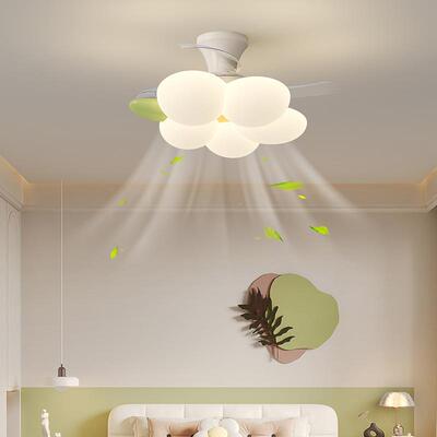 花朵隐形风扇灯奶代油749风护眼卧室吊灯现简约男孩女孩儿扇童房