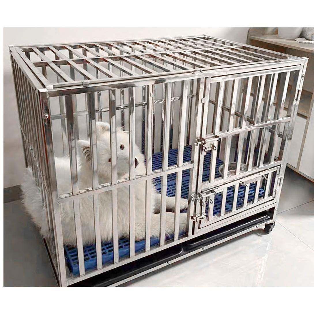 不锈钢大型犬加粗狗笼德牧折叠白钢狗笼子马犬中型狗窝犬舍笼子
