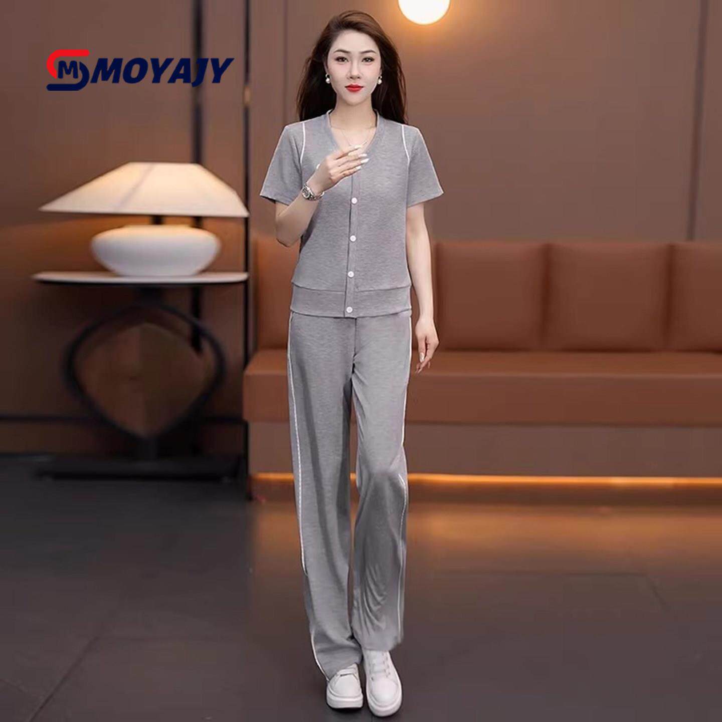 MOYAJY品牌2026夏季新款休闲运动服套装女时尚显瘦V领短袖两件套