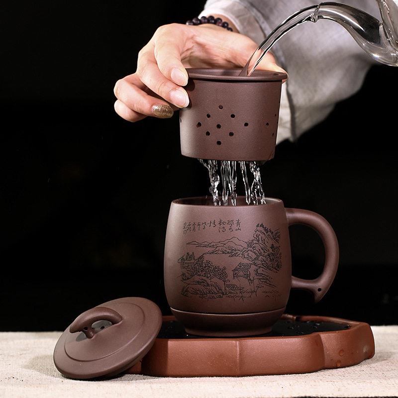 紫砂杯泡茶杯茶水分离带盖子带过滤内胆茶漏办公室男士陶瓷杯子女