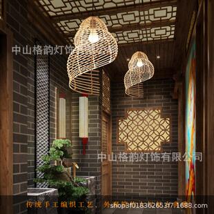 东亚日式 民1宿田吊园火锅饭店手禅意草帽鸟南巢藤艺灯 工风格