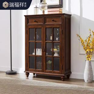 双门酒柜客厅单门展示柜电视边柜双门餐边柜Z287 白椿木全实木美式