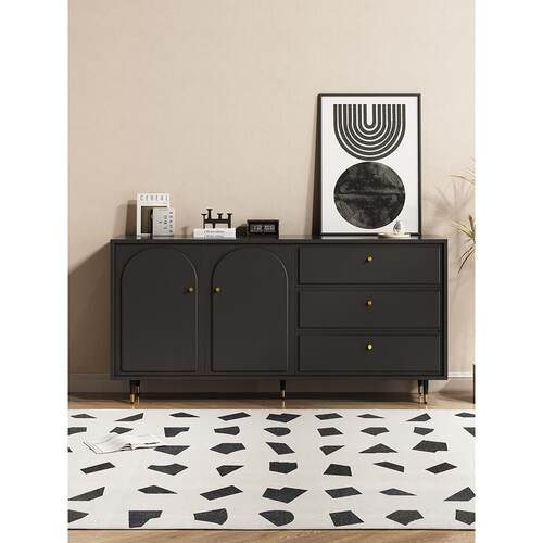 奶油色风格黑色实木抽屉柜卧室储物柜客厅抽屉柜主卧室床头柜抽屉