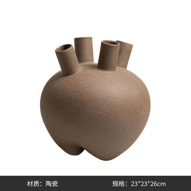 抽象新奇特侘古风家居装饰寂别墅肌理四口中花瓶样板间陶瓷工艺品