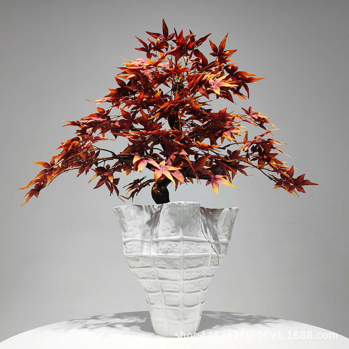 新中式仿真红色枫叶假花花艺摆件售楼处茶室客厅禅意绿植盆景摆设