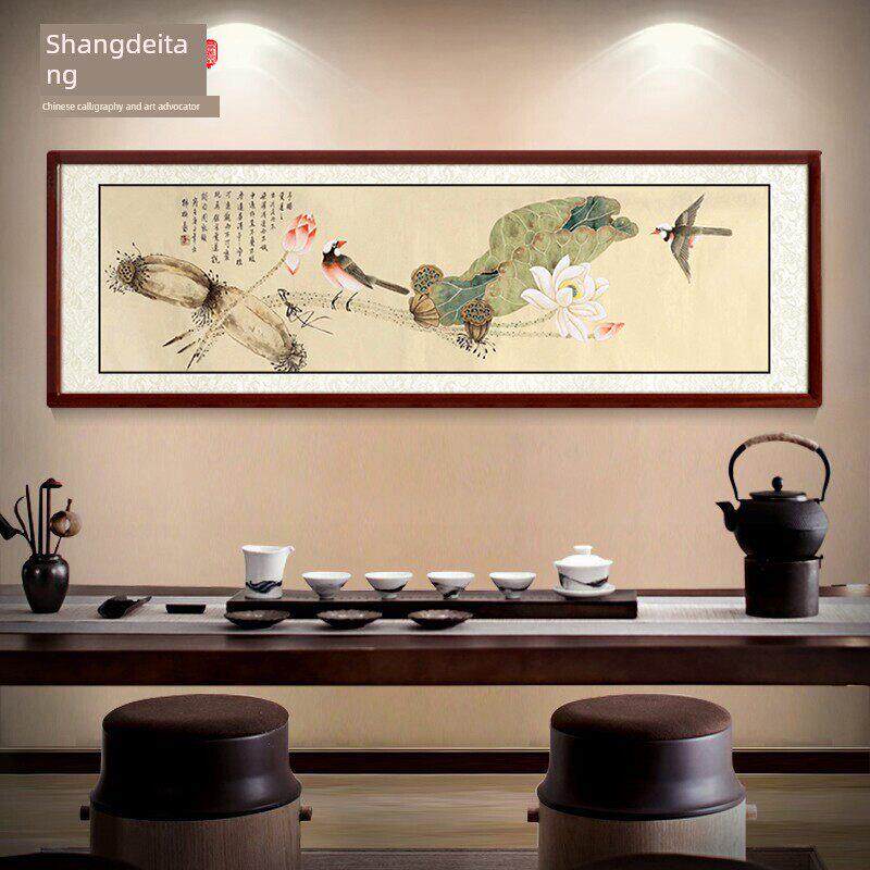 纯手绘国画爱莲说花鸟字画卧室床头客厅茶室挂画新中式餐厅装饰画