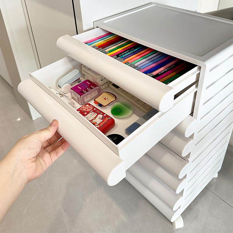 抽屉式可叠加桌面储物盒办公文件资料大容量整理防尘带轮收纳柜