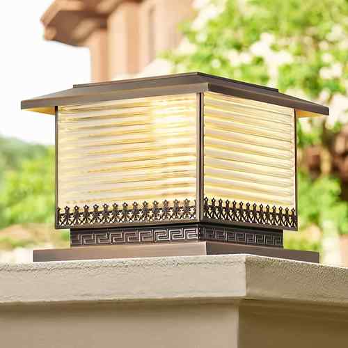 全铜太阳能庭院柱头灯户外防水大门柱子灯室外超亮简约别墅门柱灯