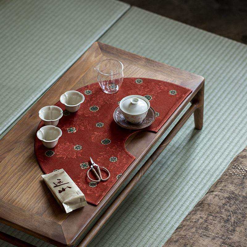 老料香云纱茶席主人垫扇形半圆古朴新中式桌旗布艺隔热茶道复古
