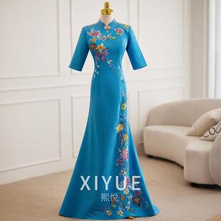 中国风模特走秀主持人礼服女高端大气声乐艺考美声独唱民歌演出服