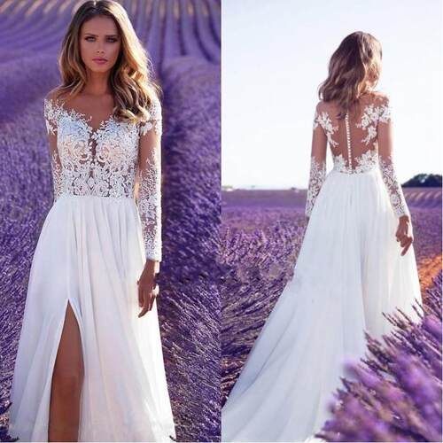 Women's long sleeved lace wedding dress, bridesmaid dress,