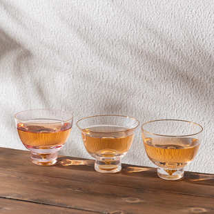 金箔盖碗品茗杯创意水晶玻璃主人杯小茶盏单杯藏金敬茶杯公杯茶具