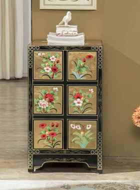 美CSE式金箔斗柜门厅玄关柜厅多功能彩木绘柜墙斗边柜卧客室实收