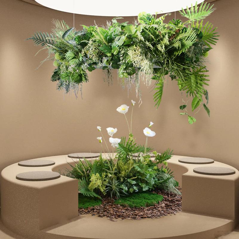 森系仿真室内绿植布置造景橱窗门面植物装饰悬空吊花青苔草丛园景