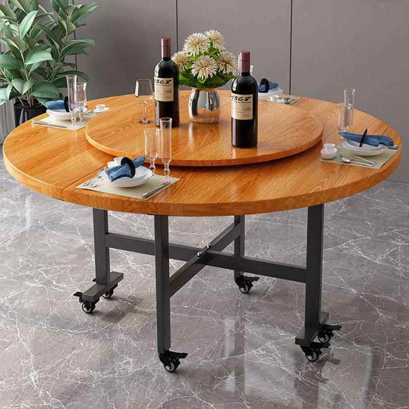 家用10人餐桌圆桌叠可移动折轮餐带台SNY饭店三折大圆饭桌