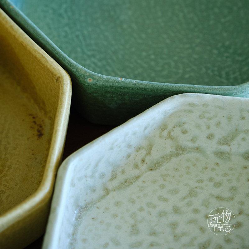 玩物志【夏秋,八角盘】粗陶水果点心盘草绿复古碟子日系菜盘