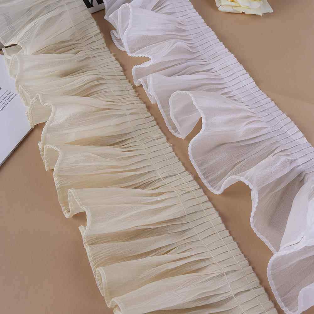 窗帘花边辅料雪纺折叠白色半透明侧拼接单层蕾丝花边木耳边M-553