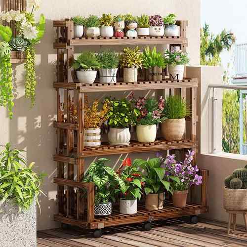 实木花架置物架阳台客厅落地式多层阶梯式靠墙放多肉绿萝植物架子