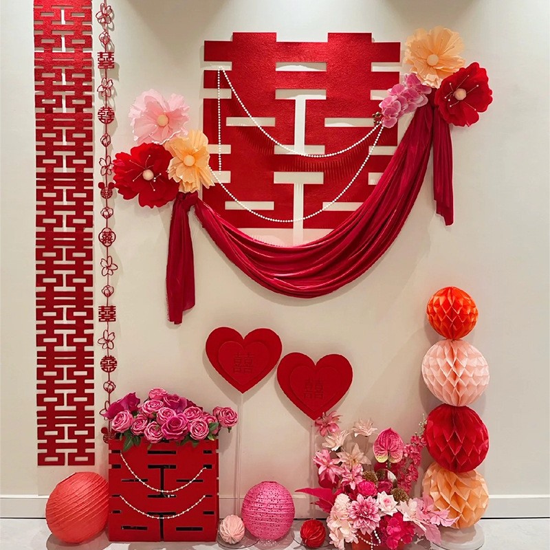 新款直销婚房布置套装结婚房间装饰新房客厅男方女方卧室喜字贴高