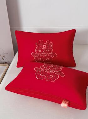 大婚庆枕芯刺绣高枕头结婚10112靠端喜垫婚房抱枕庆红枕芯红色一