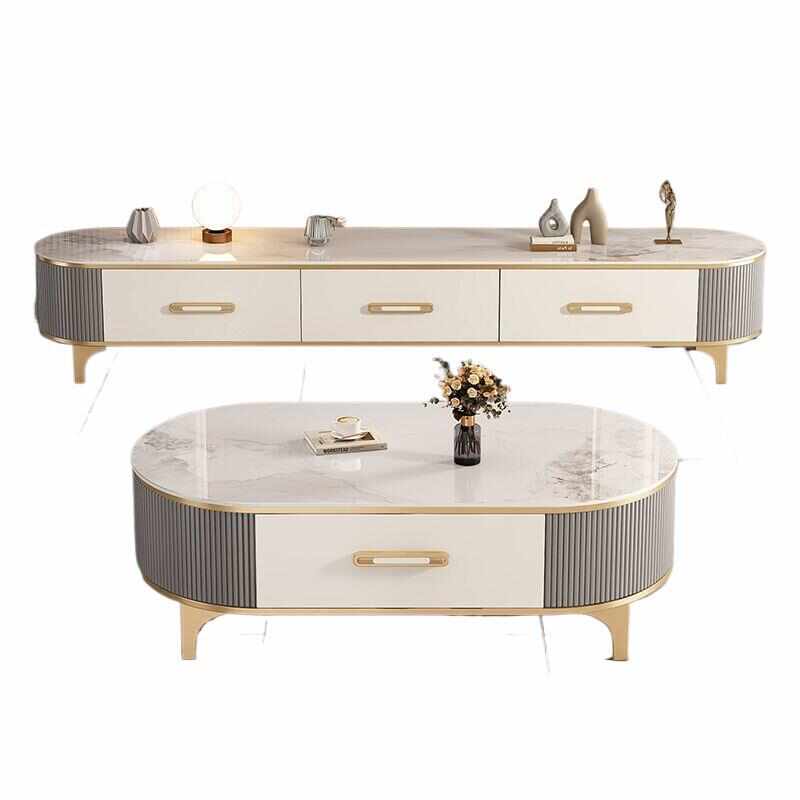 2025新款现代简约小户型岩板茶几客厅家用椭圆轻奢电视柜茶几组合